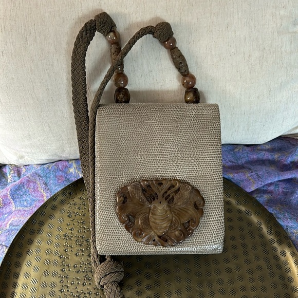 RAFAEL SANCHEZ BROWN SUEDE BAG WITH JADE. - Picture 1 of 11